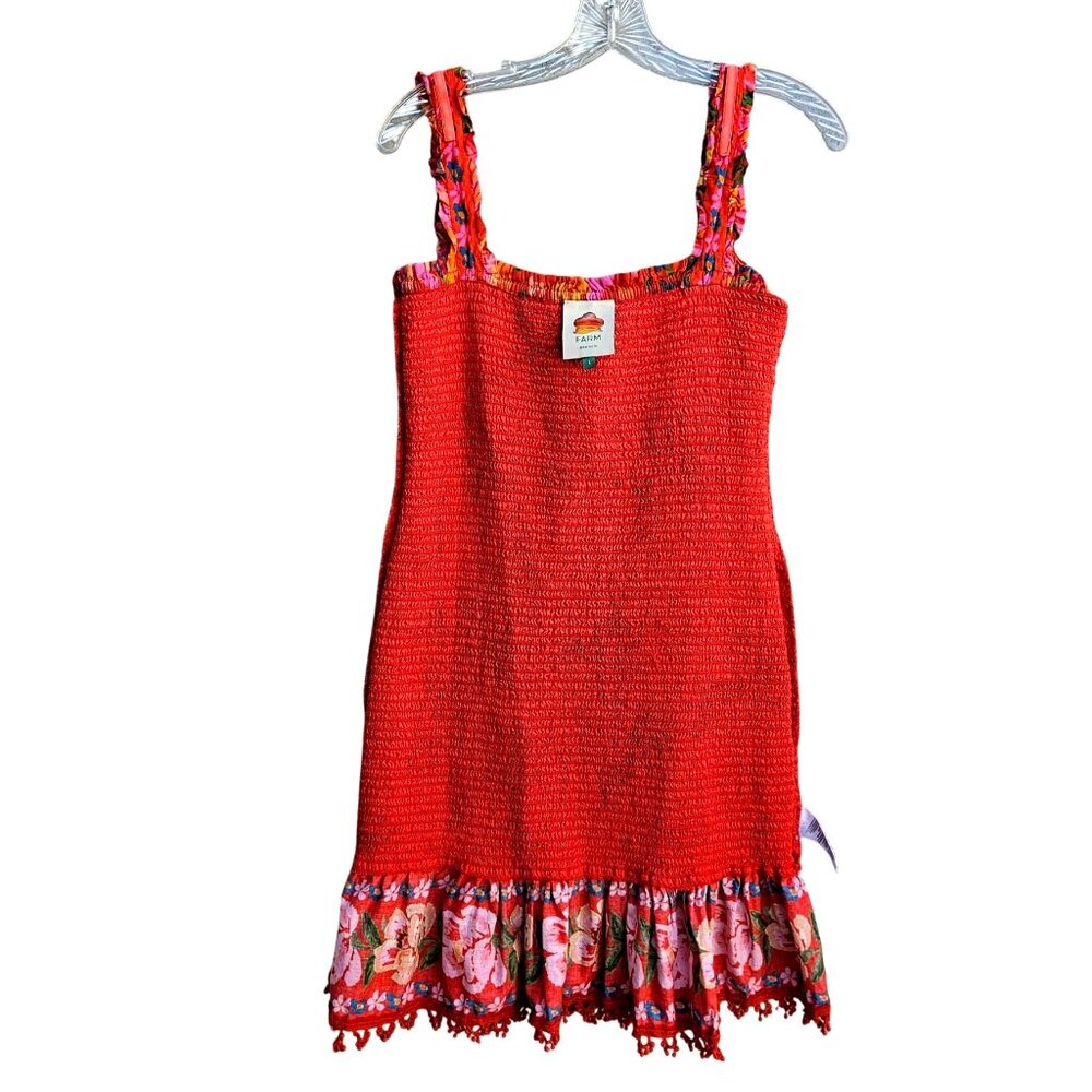 Farm Rio Red Floral Smocked Bodycon Mini Dress Size L M L - Picture 16 of 16